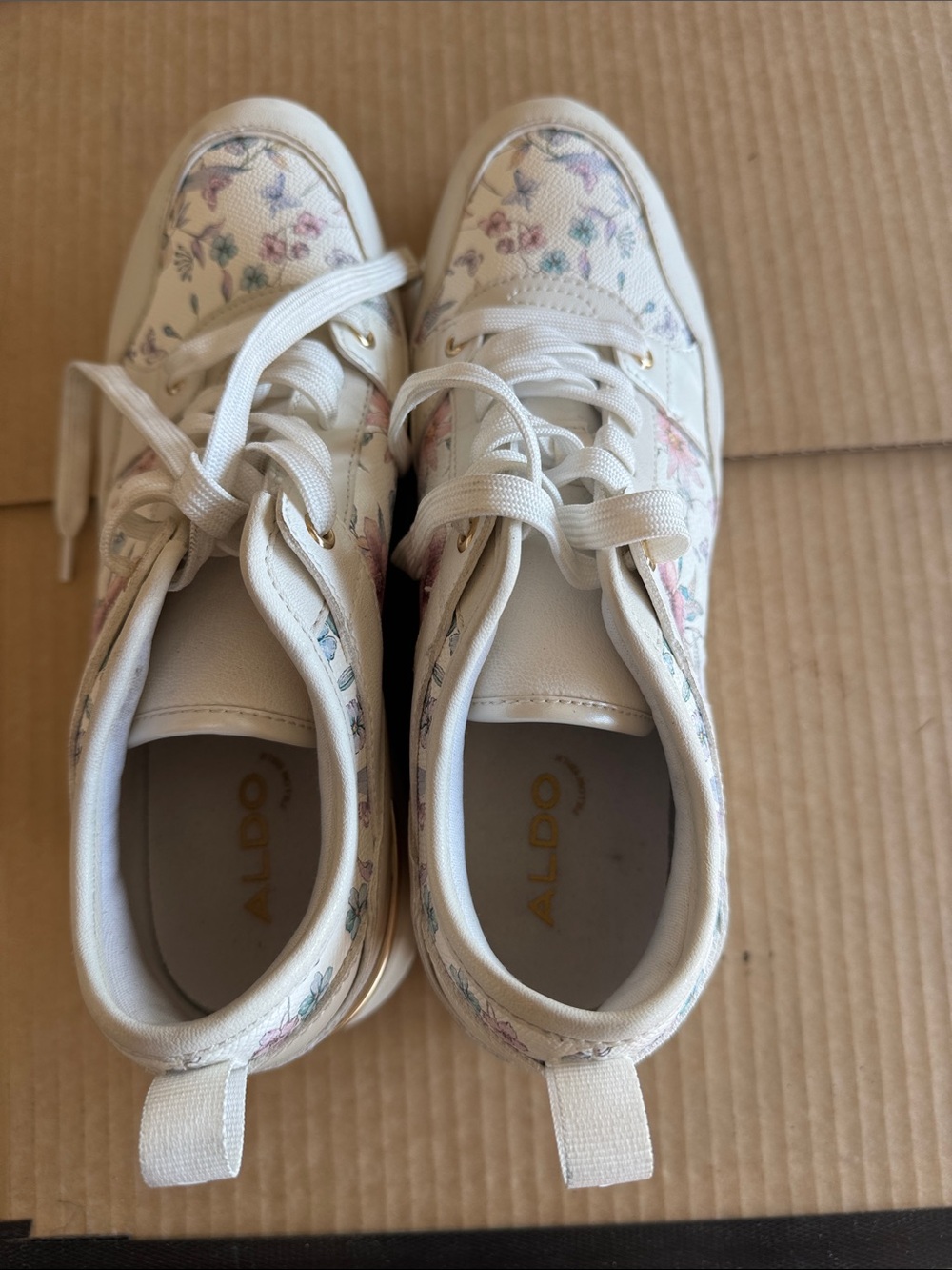 Aldo Cream Canvas Sneakers with Pastel Floral Print
